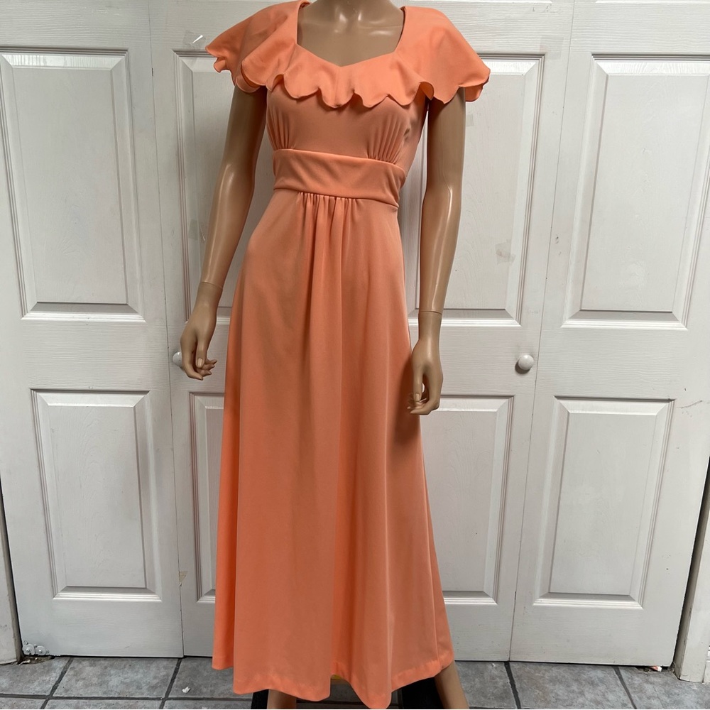 VTG 70-s Peach Orange Maxi Dress Size S Sleeveless Evening Regancy - Picture 15 of 16